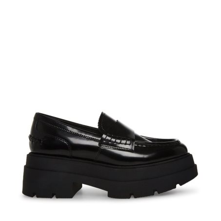 Black Steve Madden Gaven Leather Women's Platform Shoes | PH 8035SZK